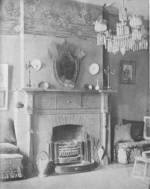 COLONIAL MANTEL AND ENGLISH HOB-GRATE (SITTING-ROOM IN
MRS. CANDACE WHEELER'S HOUSE)