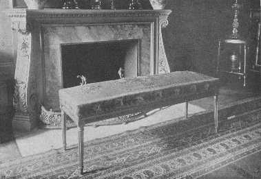 There is a special charm about this old Louis XVI bench
 with its Gobelin tapestry cover