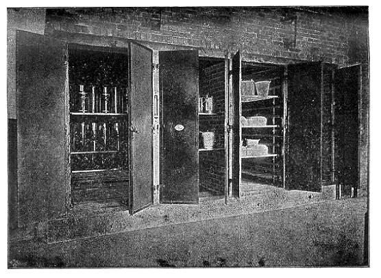 Fig. 12&mdash;Permanent Japanning and Enamelling Stove for
Kitchen Utensils built in Masonry.