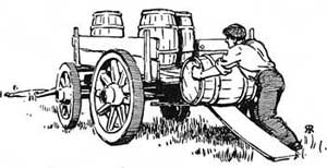 FIG. 93.&mdash;Rolling barrels up a plank.