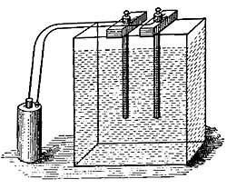 FIG. 208.&mdash;Carbon rods in a solution of copper
sulphate.