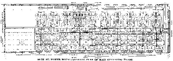 58TH ST. POWER HOUSE&mdash;GENERAL PLAN OF MAIN OPERATING
FLOOR.