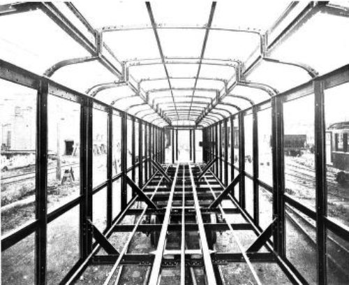 INTERIOR VIEW&mdash;SKELETON FRAMING OF STEEL CAR