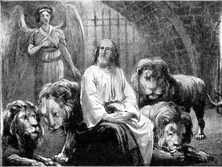 DANIEL IN THE DEN OF
LIONS

"My God hath sent His angel, and hath
shut the lions' mouths, that they have
not hurt me." Dan. 6:22.