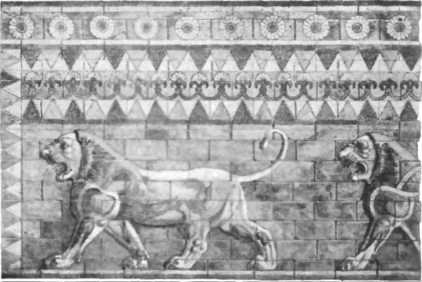 FIG. 8.&mdash;LIONS' FRIEZE, SUSA.

(FROM PERROT AND CHIPIEZ.)