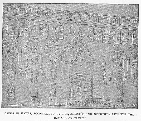 259.jpg Osikis in Hades, Accompanied by Isis, Ament�t, And Nephthys, Receives the Homage of Truth. 1 