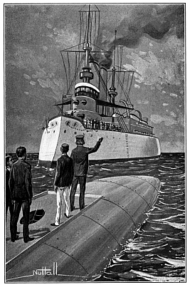 A CURIOUS THRONG CROWDED TO THE RAIL OF THE WARSHIP.&mdash;Page 28.