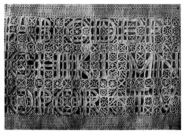 Plate IX.&mdash;Cutwork Lettering taken from a XVIIth Century
English Sampler.