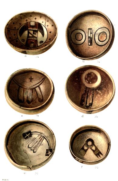 PL. CXLI&mdash;
FOOD BOWLS WITH FIGURES OF BIRDS AND FEATHERS FROM SIKYATKI