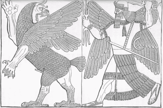 74.&mdash;BATTLE BETWEEN BEL AND THE DRAGON (TIAMAT). (Smith's
"Chaldea.")