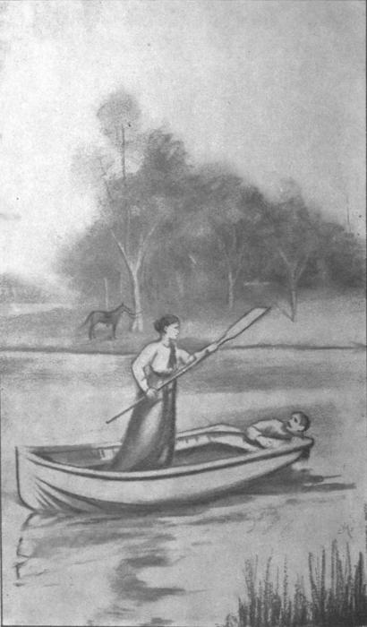 She raised the oar, and brought it down smartly across
his knuckles.&mdash;(See page 190).