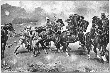 THE BATTLE OF COLENSO&mdash;THE LAST DESPERATE ATTEMPT TO
SAVE THE GUNS OF THE 14th and 66th BATTERIES.
Drawing by Sidney Paget.