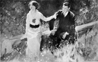 "She suddenly sat upright, resting one slender hand
on his shoulder."