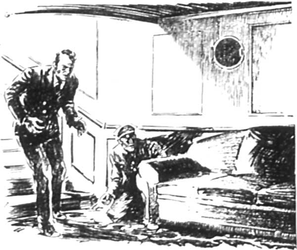 The heads leveled the revolver in spite of him, while
he flung his head from side to side in a frantic attempt to disturb
their aim.