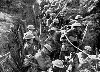 TWO MINUTES TO ZERO HOUR AT MARTINPUICH, SEPT. 15, 1916,
THEN "OVER THE TOP"