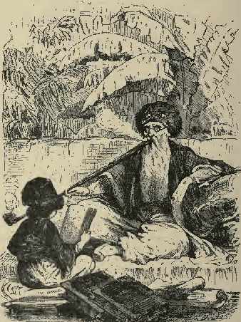 Upon one of these
cushions the old professor would be found seated.