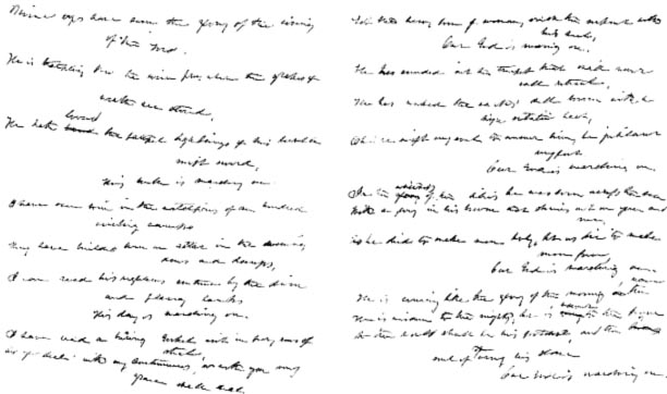 Facsimile of the First Draft of the Battle Hymn of the Republic
From the original MS. in the possession of Mrs. E. P. Whipple, Boston.