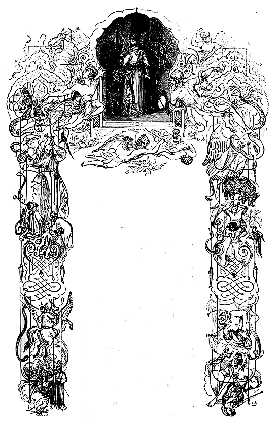 Shahriy&aacute;r going out to hunt, and Ornamental Border