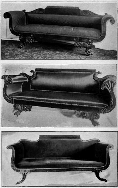 Plate XXVII.&mdash;Empire Sofa; Cornucopia Sofa; Sofa in Adams style, about 1800.