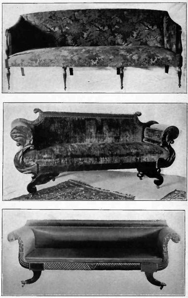 Plate XXIX.&mdash;Sheraton, about 1800; Sofa, about 1820; Sofa, about 1820, winged legs.