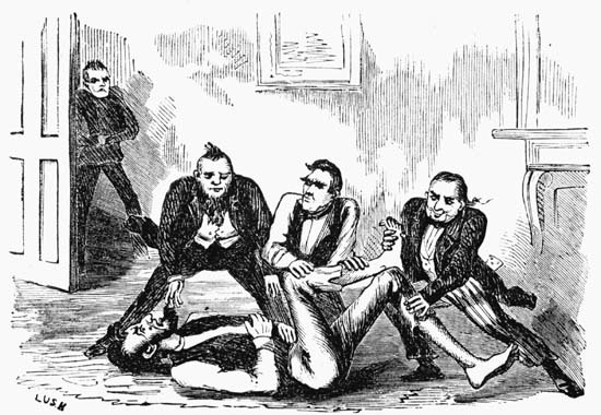 So I telled Seward an' Stanten to take hold, and the
way we rolled the Kernel over was a caushin.