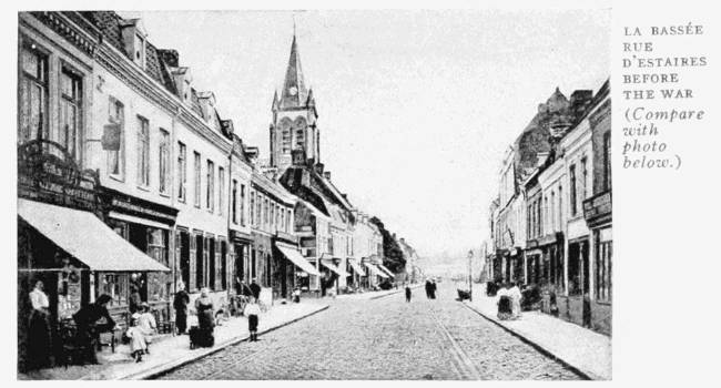 LA BASS�E.
RUE D'ESTAIRES BEFORE THE WAR
(Compare with photo below.)