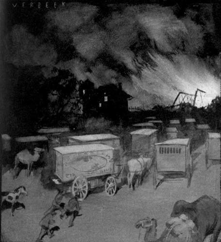 WHEN RIVAL SHOWMEN BURNED A BRIDGE TO PREVENT THEIR
KEEPING A DATE.