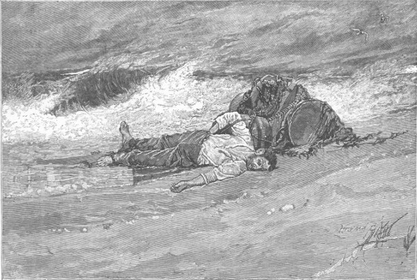 "BATTERED AND BRUISED, FOREVER ABUSED,
HE LAY BY THE MOANING SEA."