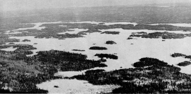 Figure 2.&mdash;Lakes are common throughout most of the study area.
(Photo courtesy of L. D. Mech.)