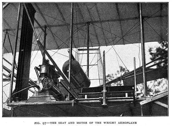 FIG. 97&ndash;THE SEAT AND MOTOR OF THE WRIGHT AEROPLANE