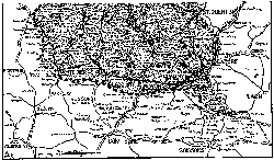 MAP OF THE BATTLE OF PICARDY. THE CHAIN LINE ON THE EAST
SHOWS BATTLE FRONT MARCH 21, 1918. SHADED SPACE INDICATES GERMAN GAINS
UP TO APRIL 17. BROKEN LINE SHOWS NEW FRONT AT THAT DATE. INTERVENING
LINES INDICATE GERMAN POSITIONS MARCH 24 AND 26.
