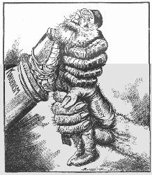 [American Cartoon]
In the Hands of His Friends
&mdash;From The San Francisco Chronicle.