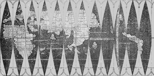 Terrestrial
Globe Gores of Boulengier, ca. 1518.