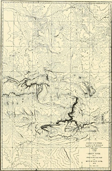 Green River from the
U.P. Railway to White River, showing gorges through the Uinta Mountains.