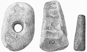No. 118. A Piece of Granite, perhaps used, by means of a
wooden Handle, as an upper Mill-stone (10 M.).