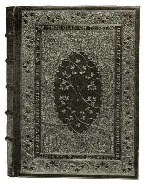 BOOKBINDING IN OLIVE MOROCCO, WITH GOLD TOOLING.
CENTRE PANEL OF RED INLAY. BY A. DE SAUTY