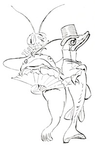 Big Brother Pickerel kept a
protecting fin spread above Miss Catfish