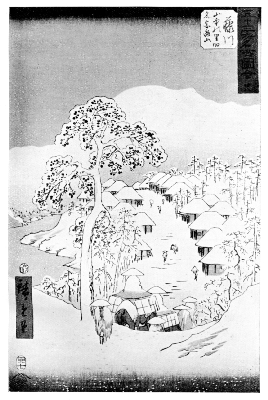 HIROSHIGE: THE VILLAGE OF FUJI KAWA&mdash;EVENING SNOW.