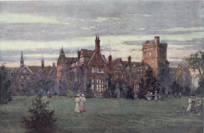 GIRTON COLLEGE&mdash;EVENING

These buildings were designed by Mr. Waterhouse. They are of red brick,
and were first occupied in 1873.