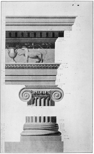 TEMPLE OF ATHENE POLIAS, PRIENE, IN ASIA MINOR, SOUTH OF
EPHESUS.

(From “Antiquities of Ionia,” published by the Dilettanti Society.)