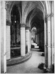 CATHEDRAL AT REIMS (MARNE), FRANCE, VIEW IN CHOIR AISLE,
LOOKING WEST.