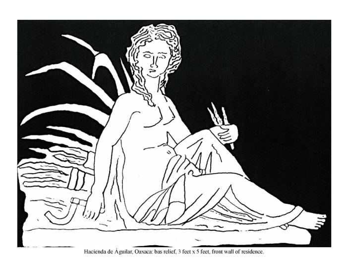 Hacienda de �guilar, Oaxaca: bas relief, 3 feet x 5 feet, front wall of residence.