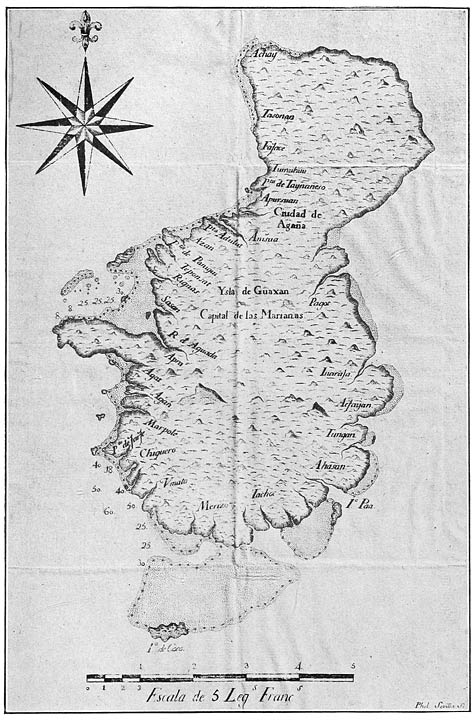 Map of Guam, one of the Marianas Islands, in Concepci&oacute;n&rsquo;s Historia general (Sampaloc, 1788&ndash;1792)